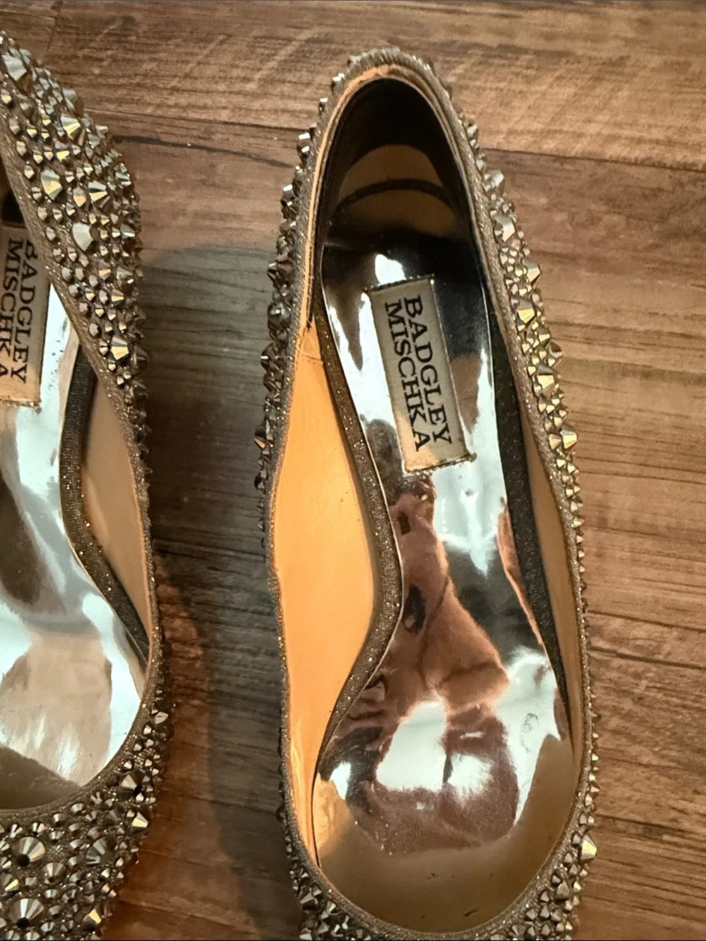 BADGLEY MISCHIKA Silver Crystal Pointed Toe heels